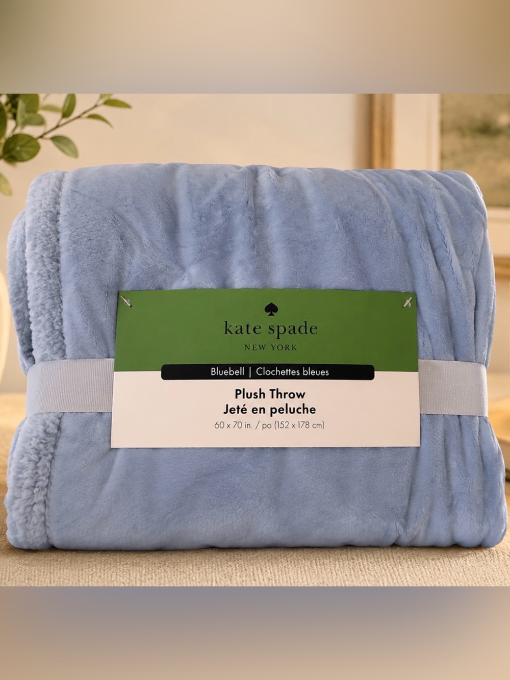 Kate Spade New York Bluebell Plush Throw Blanket 60x70 Light Blue NWT